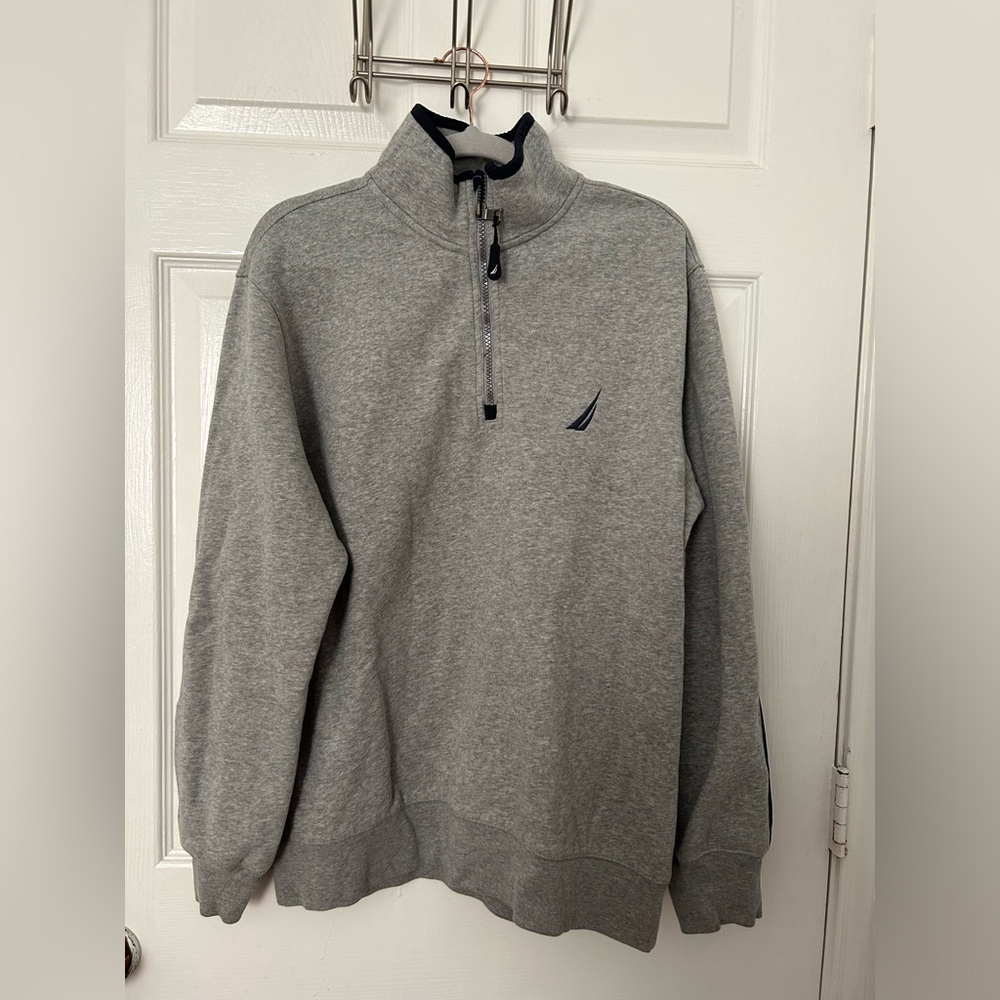 Nautica Heather Gray Quarter-Zip Pullover with Navy Sail Logo
